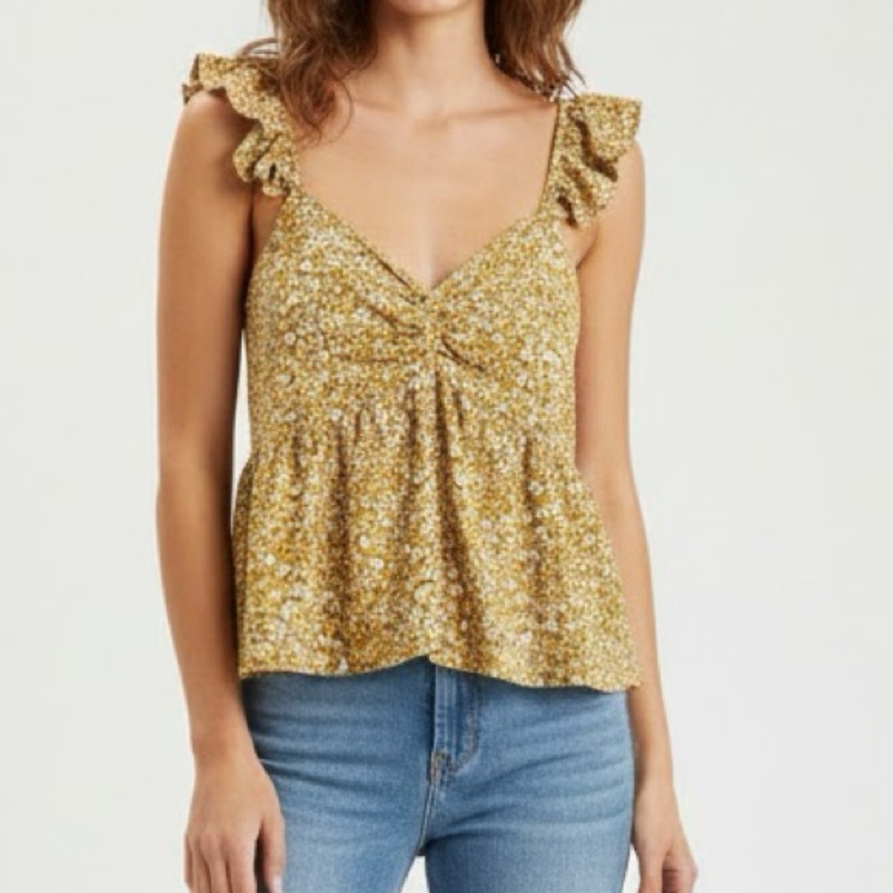 Luna Skies Gold Floral Ruffled Crop Top XL